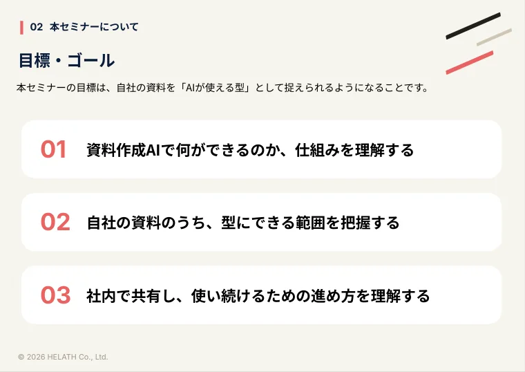 同じデザインで作成した新しい資料のページ